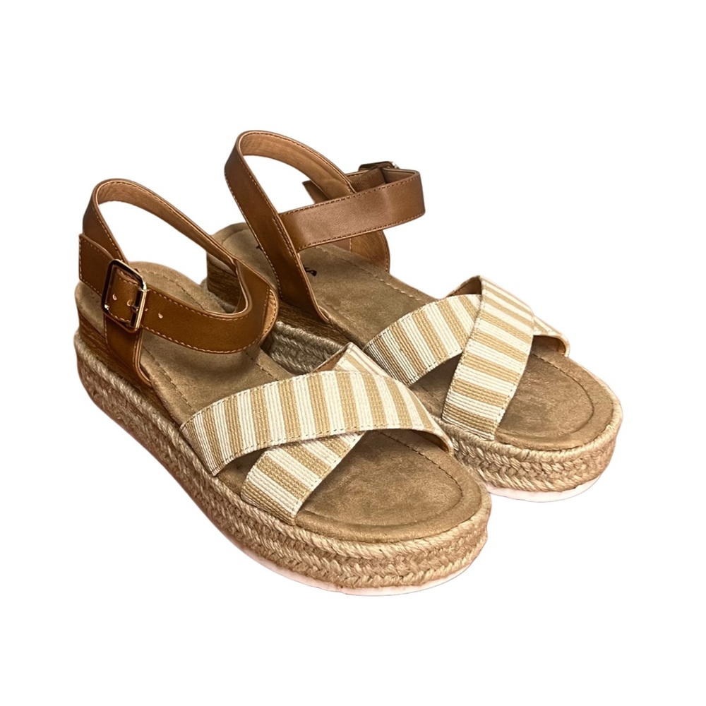 NWT Romika by Josef Seibel Madison Striped Espadrille Sandals Tan Straps